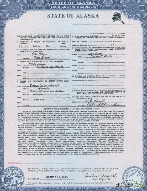 Modèle de certificat de naissance de l'État de l'Alaska aux États Unis au format PSD